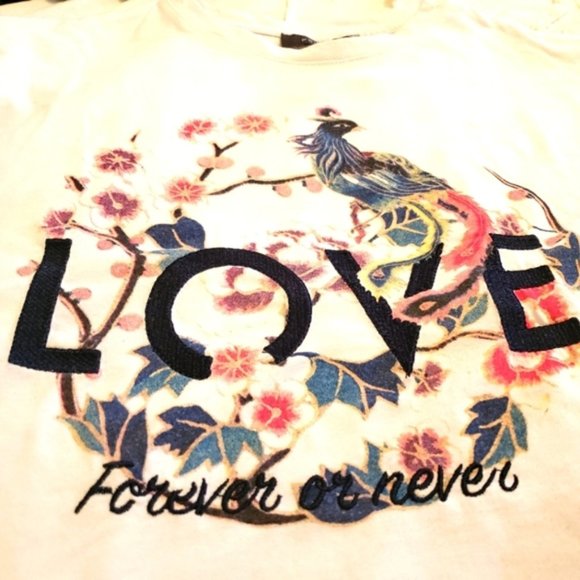 floral design embroidered crewneck short ruffled sleeve top sz 2 - Picture 2 of 6